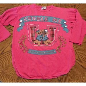 Vintage 90s Women's Teddy‎ Bear Graphic T Shirt Size Large Cuddle Me Couple